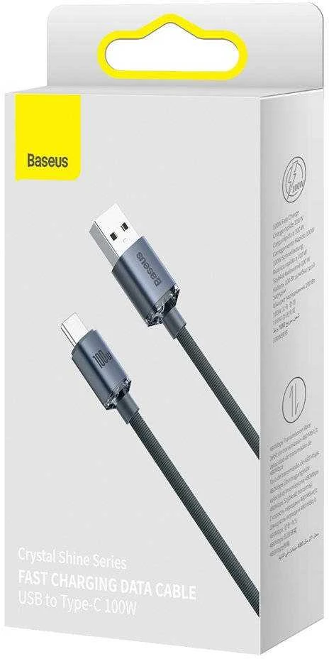 Baseus Crystal USB-USB-C laidas, 100W, 2m - juodas