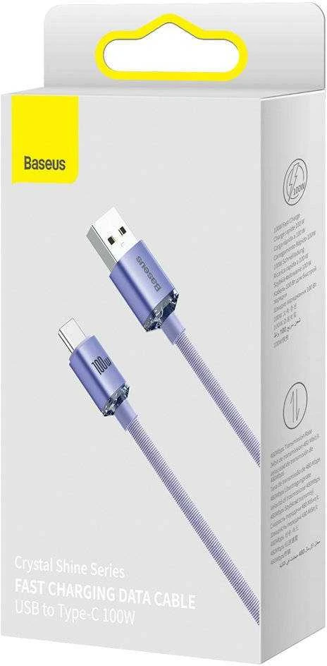 Baseus Crystal Shine USB - USB-C laidas 100W 2m - Violetinis