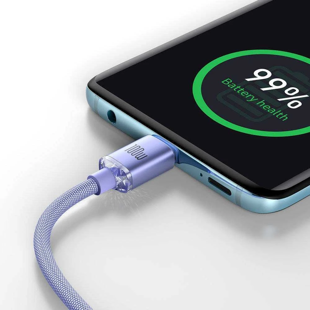 Baseus Crystal Shine USB-C – USB-C laidas 100W 1.2 m – Violetinis