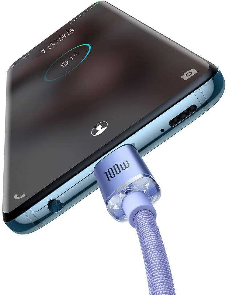Baseus Crystal Shine USB-C – USB-C laidas 100W 1.2 m – Violetinis