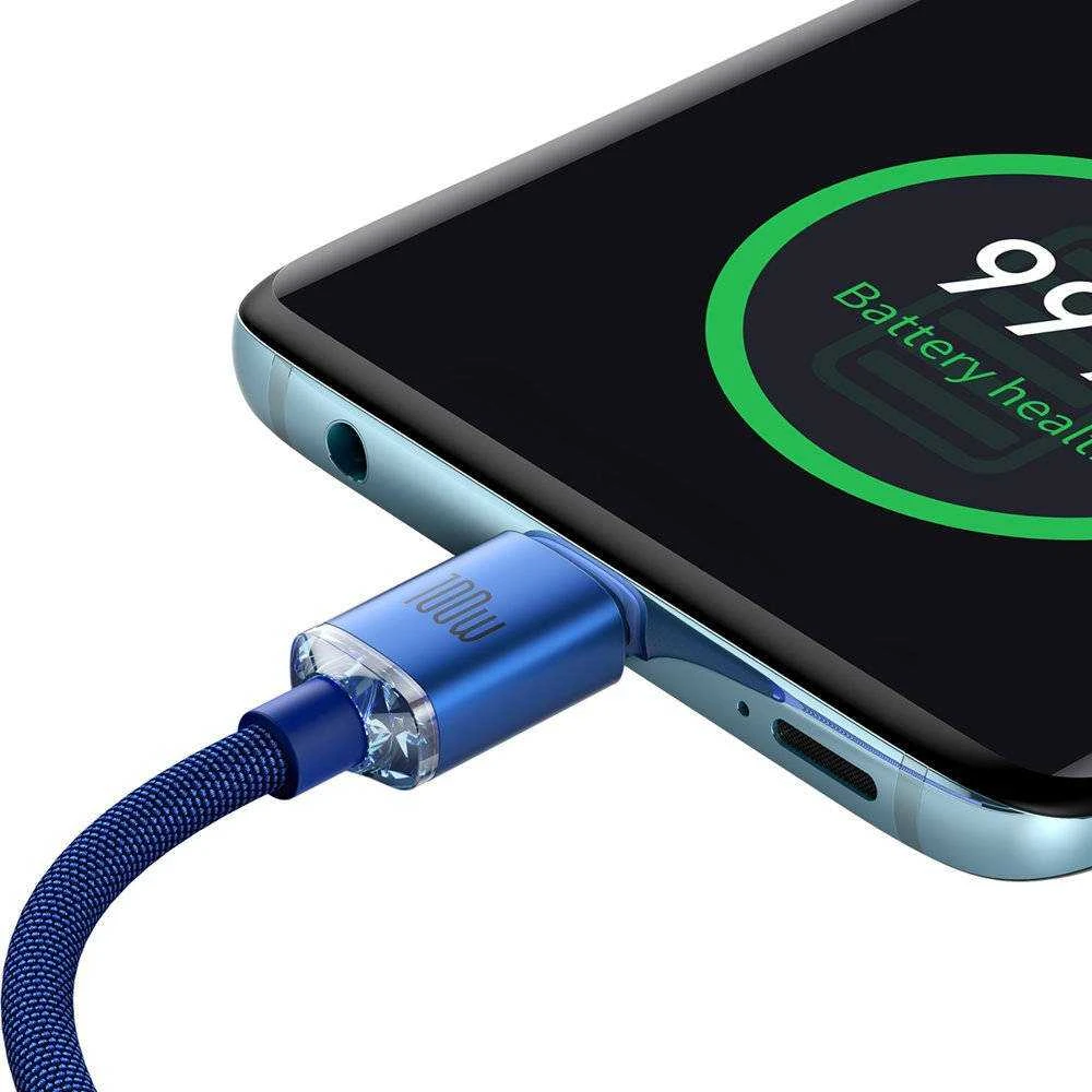 Baseus Crystal Shine kabelis USB-C - USB-C 100W 2m mėlynas