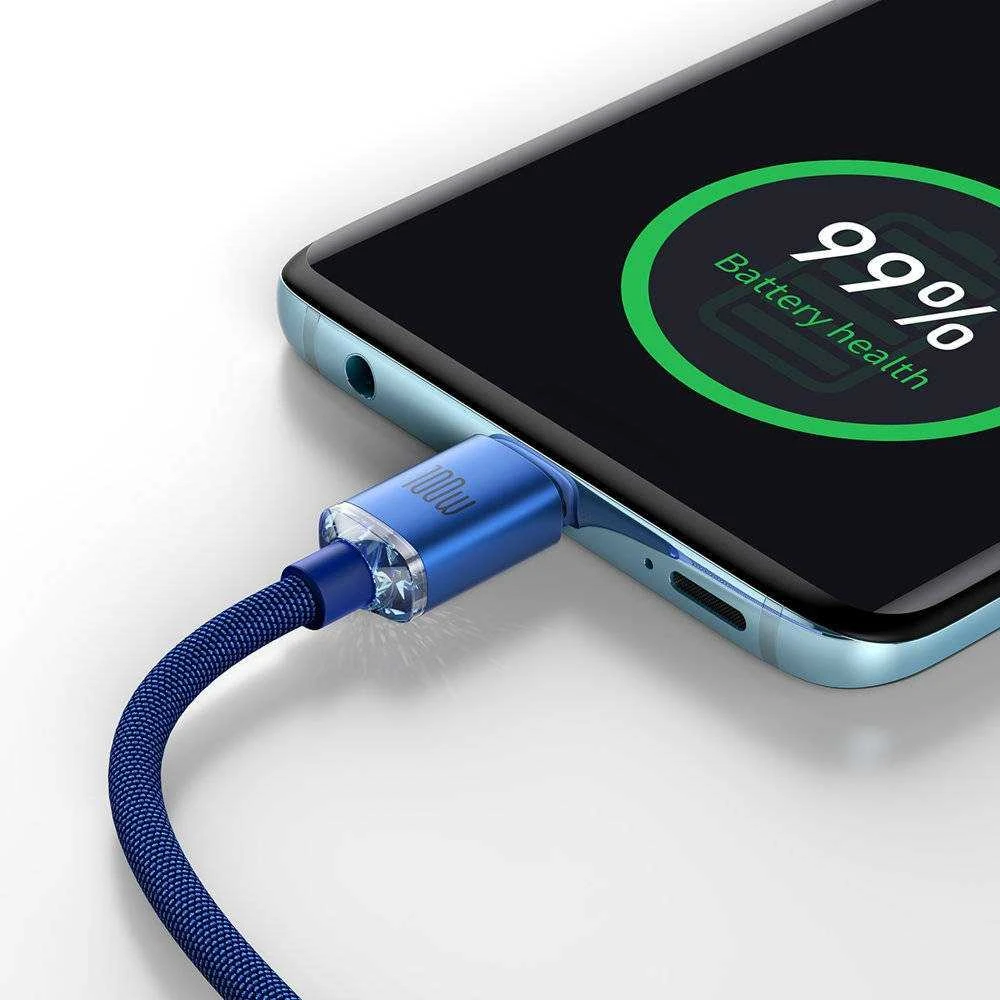 Baseus Crystal Shine kabelis USB-C - USB-C 100W 2m mėlynas