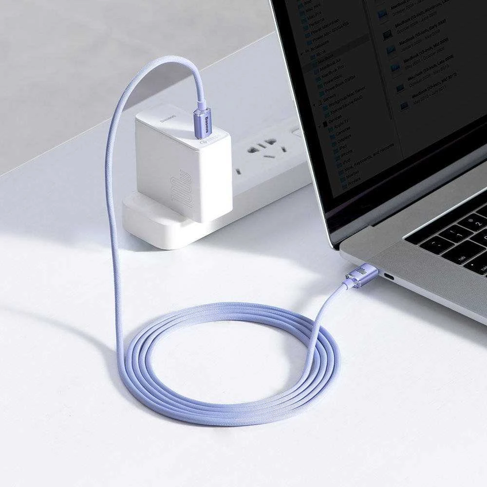 Baseus Crystal Shine USB-C – USB-C laidas 100W 2m – Violetinis
