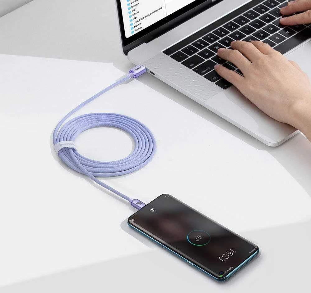 Baseus Crystal Shine USB-C – USB-C laidas 100W 2m – Violetinis