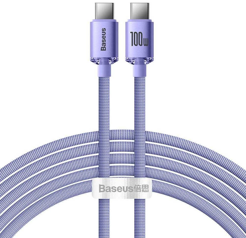 Baseus Crystal Shine USB-C – USB-C laidas 100W 2m – Violetinis