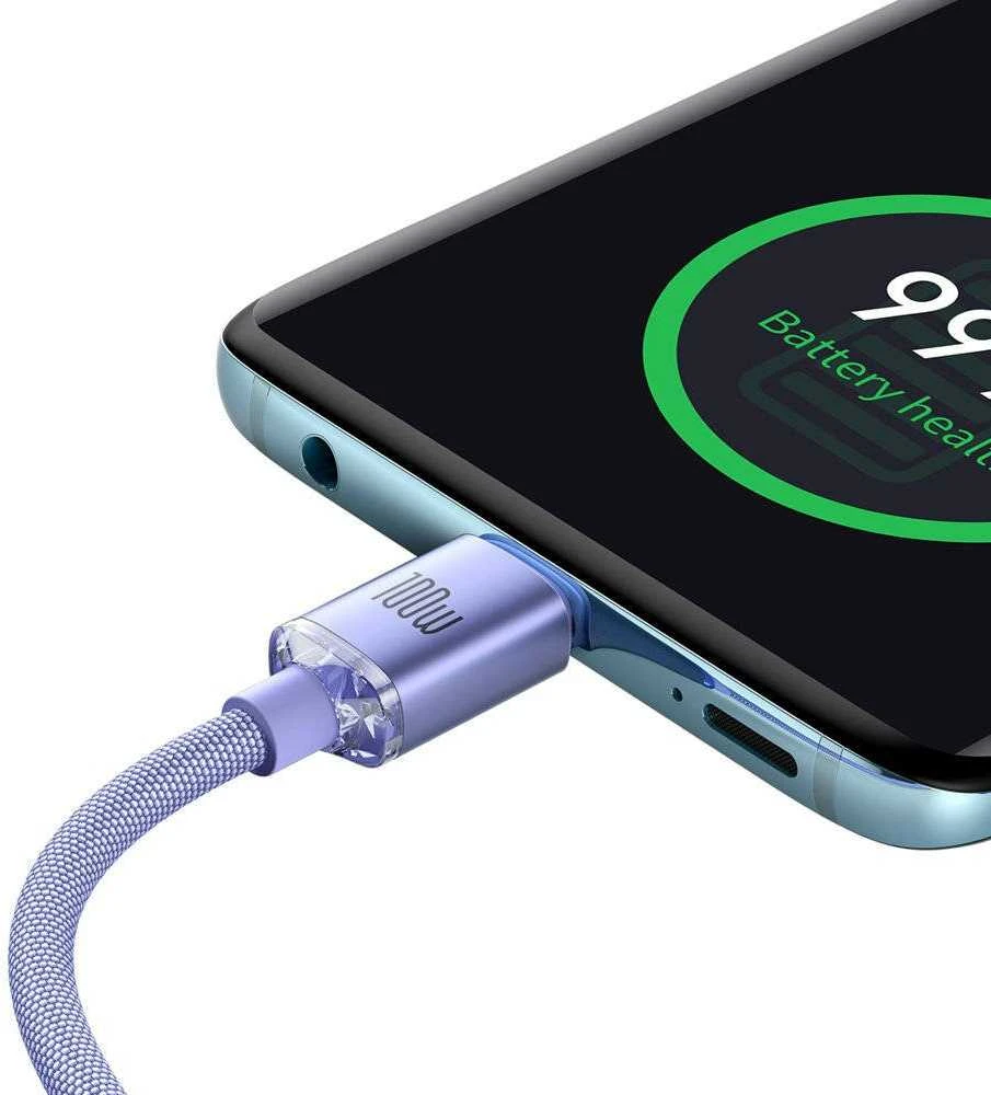 Baseus Crystal Shine USB-C – USB-C laidas 100W 2m – Violetinis