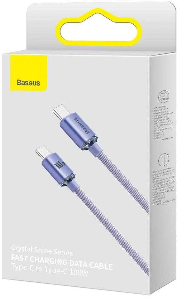 Baseus Crystal Shine USB-C – USB-C laidas 100W 2m – Violetinis
