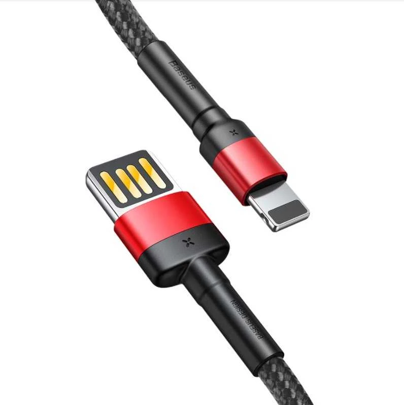 Baseus Cafule dvipusis USB Lightning kabelis 2.4A 1m - Juodas / Raudonas