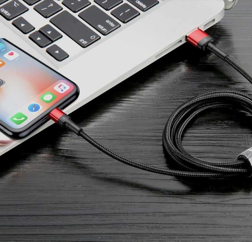 Baseus Cafule dvipusis USB Lightning kabelis 2.4A 1m - Juodas / Raudonas
