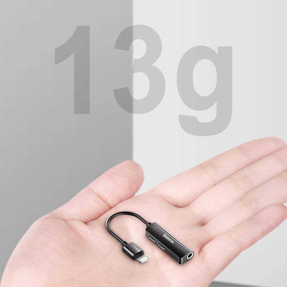 Dėklas Baseusas Baseus L52 garso adapteris iš Lightning į 3.5mm ir 2x Lightning - juodas
