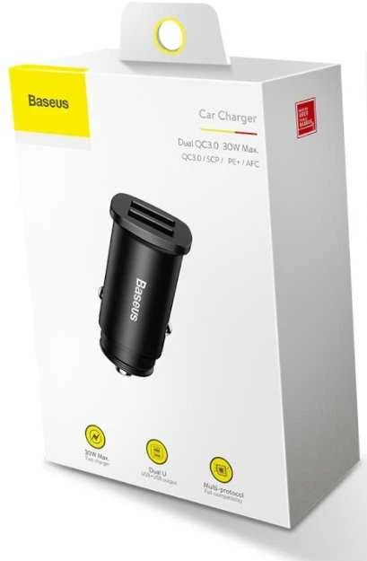 Baseus Square automobilinis įkroviklis 2xUSB QC3.0 5A 30W - Juodas