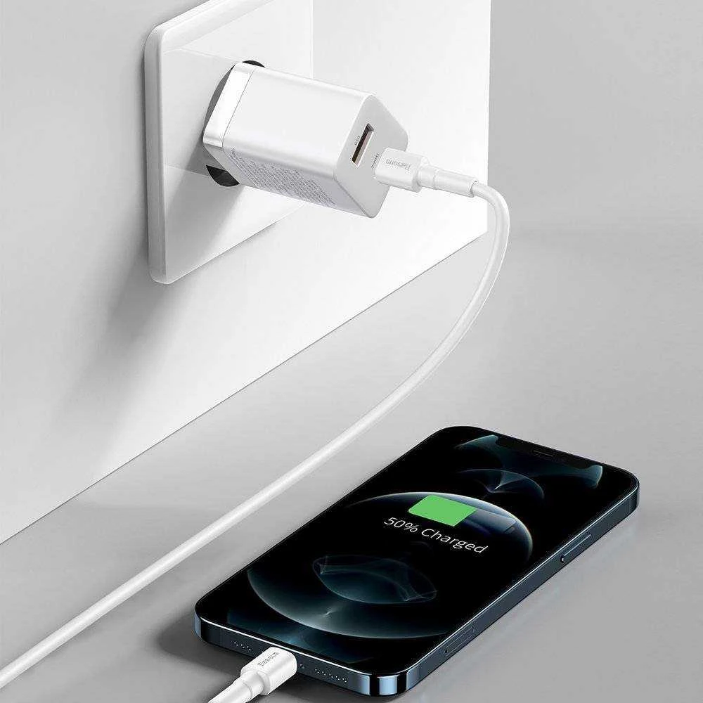 Baseus Super Si Pro įkroviklis USB + USB-C 30W - Baltas