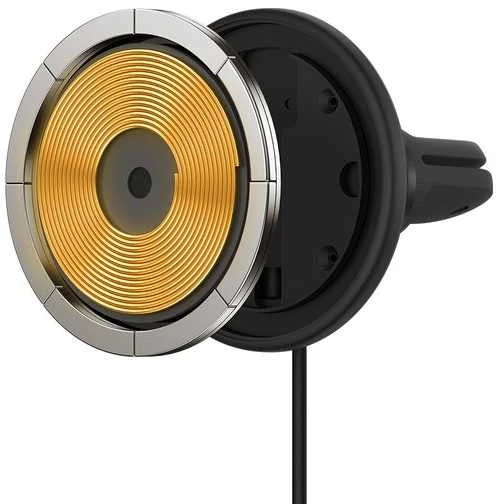 Magnetinis automobilinio telefono laikiklis Baseus CW01 prie ventiliacijos tinklelio su automobiliniu įkrovikliu USB-C, 15W + 25W (juodas)