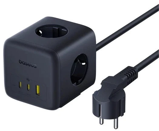 Baseus EnerFill FA11 67W Power Strip, USB-A + USB-C Cube + 3 x EU Socket 1.5m – juodos spalvos