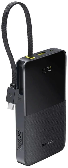 LiPo išorinis akumuliatorius (PowerBank) 10000mAh 22.5W USB + USB-C su integruotu USB-C kabeliu EnerFill Bipow2 juodas BASEUS