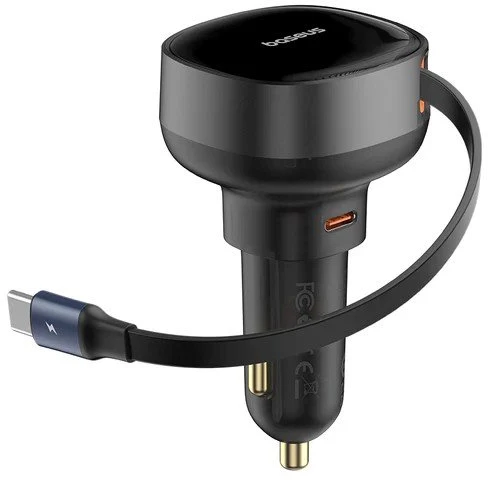 Automobilinis įkroviklis Baseus Enjoyment Pro su USB-C laidu, 60 W (juodas)