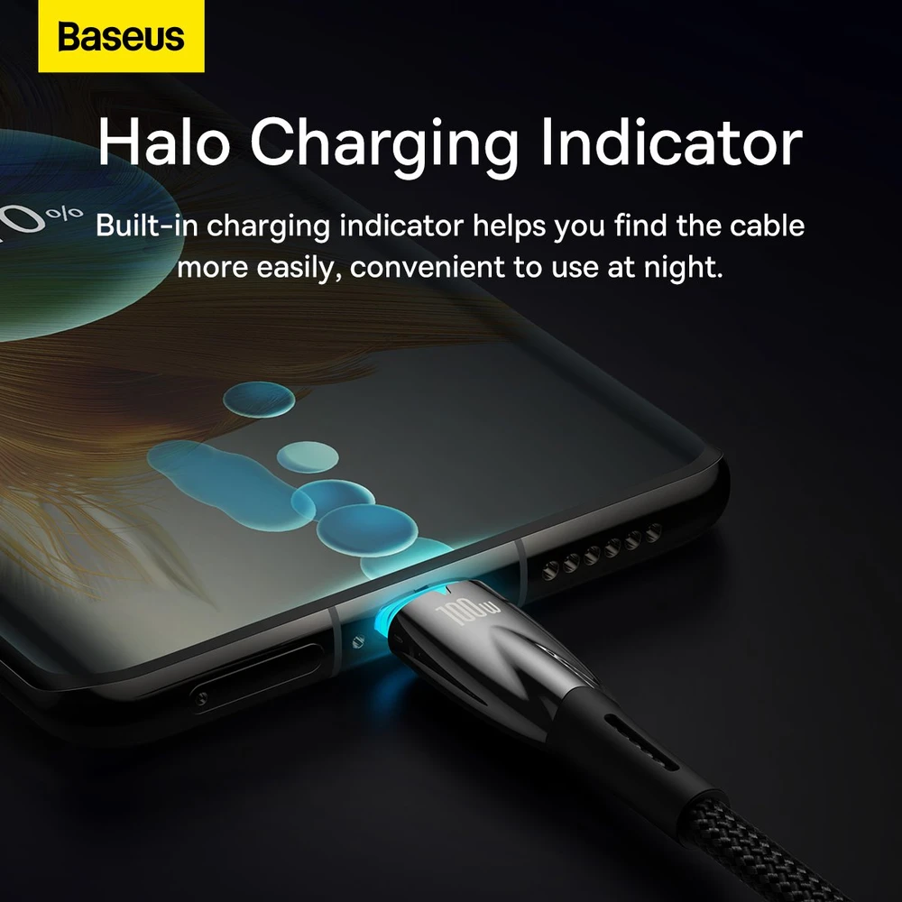 Baseus Glimmer USB-C – USB-C įkroviklis, 100W, 1m (fekete)