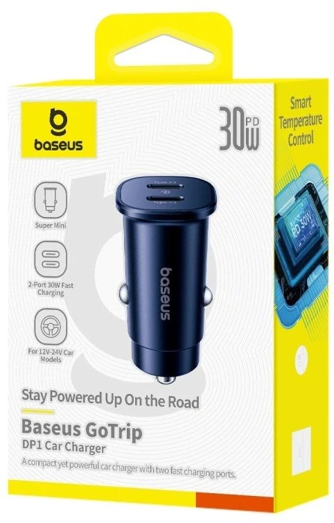 Baseus GoTrip automobilio įkroviklis 2x USB-C 30W Cosmic Juodas