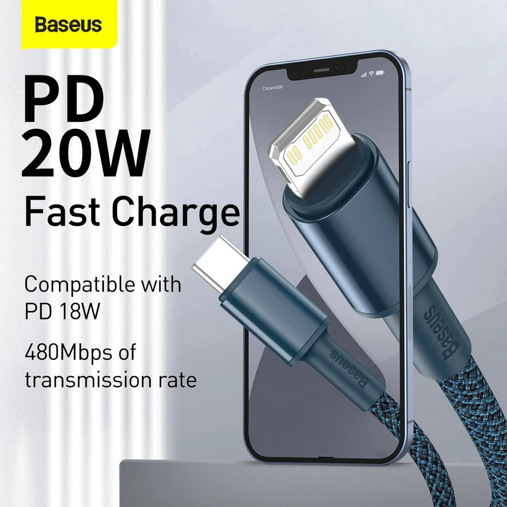 Baseus High Density Braided kabelis Type-C į Lightning PD 20W 2m - Mėlynas