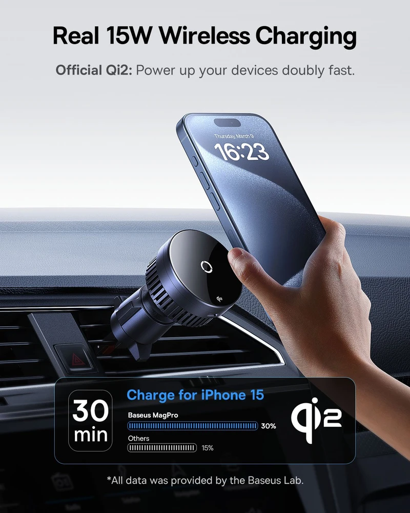 Automobilinis laikiklis su indukciniu įkrovikliu Baseus MagPro 15W Qi2.0 (juodas)
