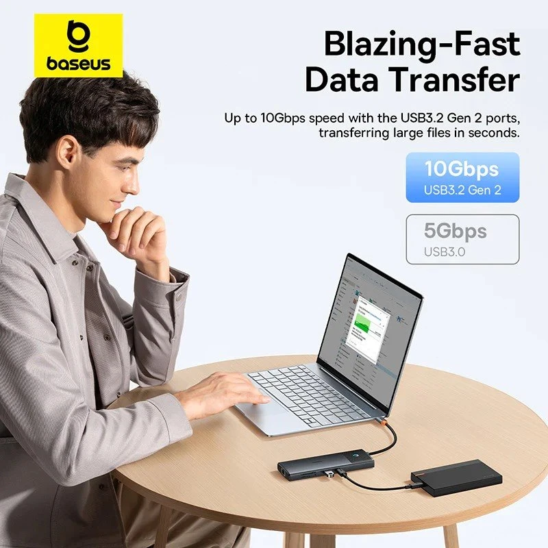 Jungčių stotelė / adapteris USB C kištukas - 1in10 2xHDMI RJ45 SD/TF USB3 BASEUS