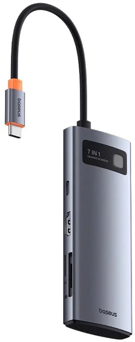 Baseus Metal Gleam Series 7-in-1 USB-C HUB Docking Station Kosminė pilka