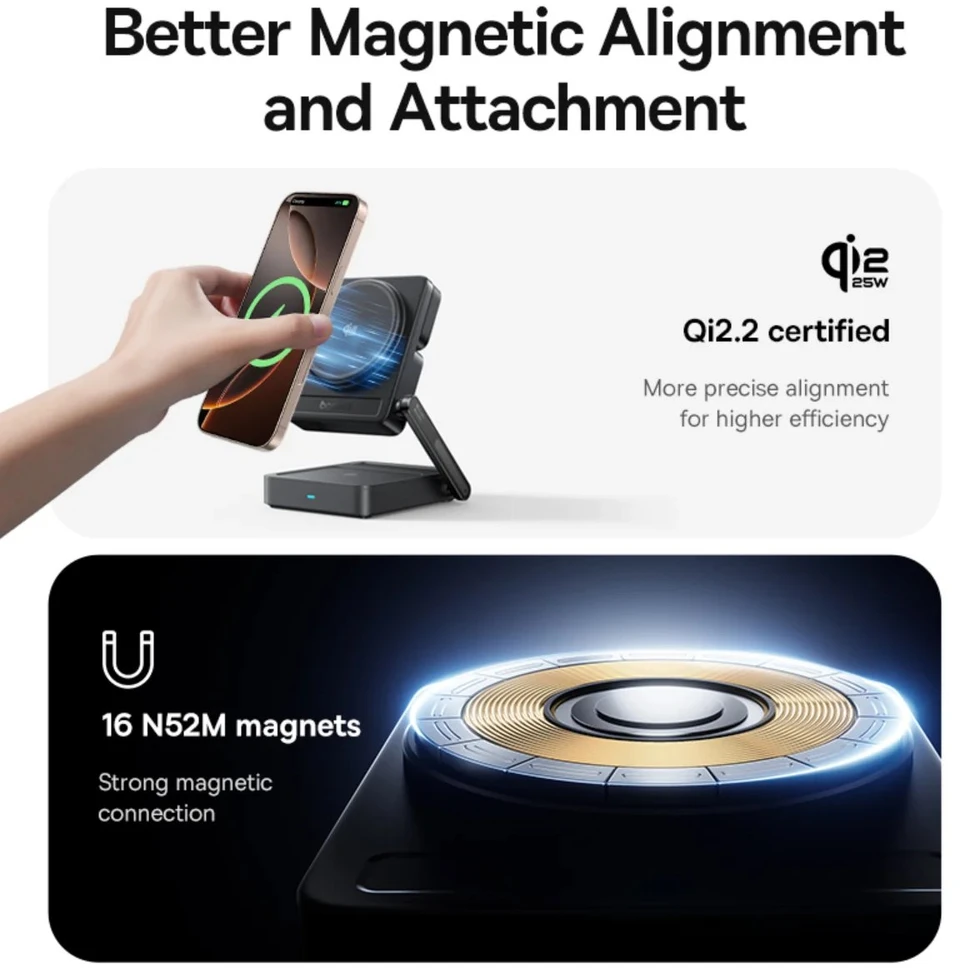 Baseus įkroviklis Belaidis PicoGo AF21 3in1 Qi2.2 35W su USB-C kabeliu 1m - juoda (6942521201723)