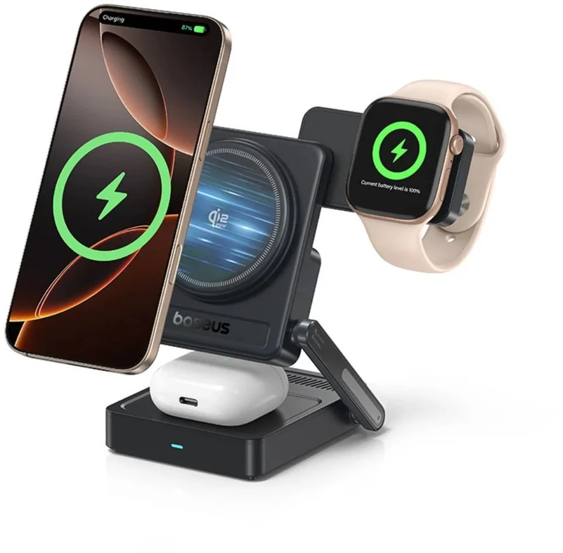 Baseus įkroviklis Belaidis PicoGo AF21 3in1 Qi2.2 35W su USB-C kabeliu 1m - juoda (6942521201723)