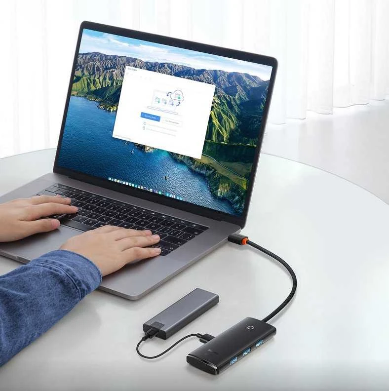Baseus Šakotuvas USB-C 4 prievadų (USB 3.0) 25cm, juodas