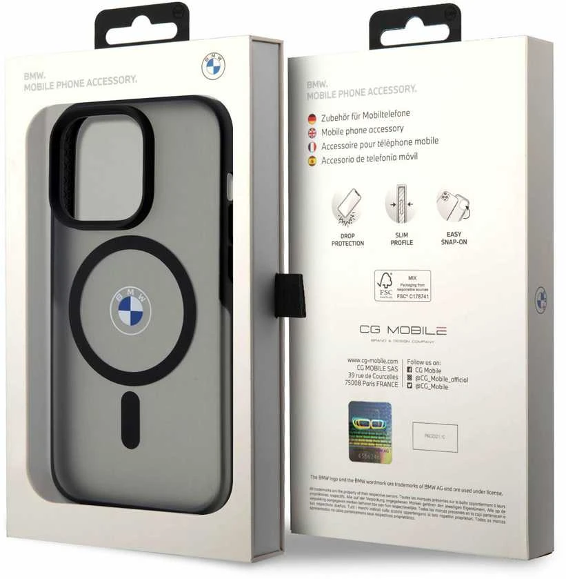 BMW BMHMP15LDSLK Apple iPhone 15 Pro 6.1″ juodos spalvos kietas dėklas IML Signature MagSafe
