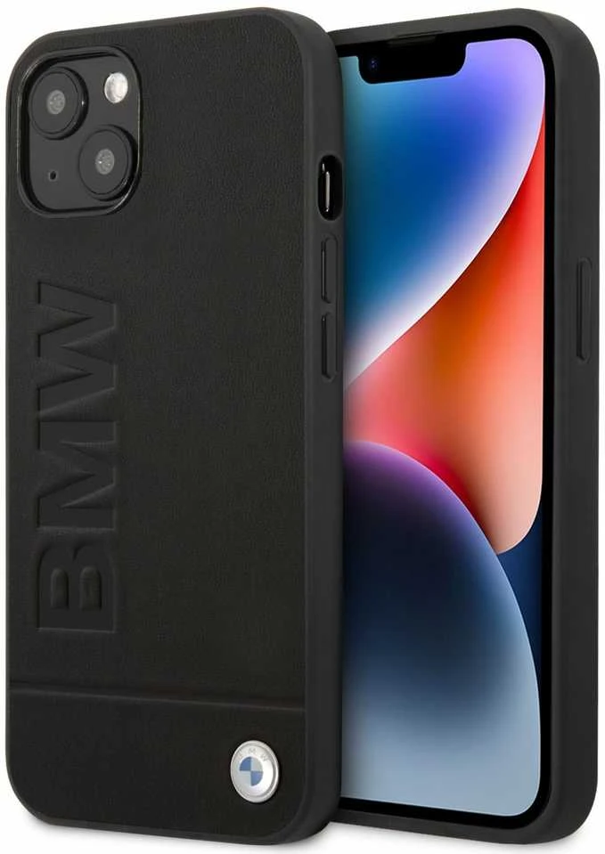 Dėklas BMW BMHCP14MSLLBK iPhone 14 Plus / 15 Plus 6,7″ juodos spalvos Leather Stamp