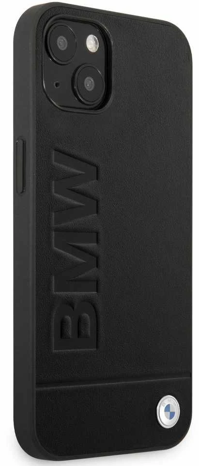 Dėklas BMW BMHCP14MSLLBK iPhone 14 Plus / 15 Plus 6,7″ juodos spalvos Leather Stamp