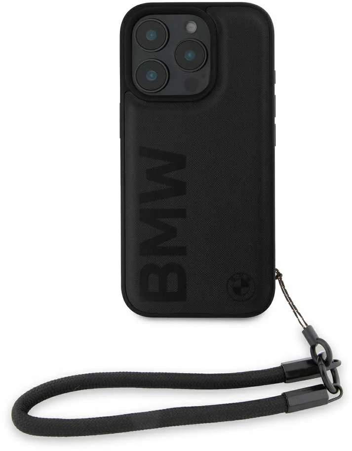 BMW Leather Signature and Strap Apple iPhone 16 Pro dėklas telefonui juodos spalvos