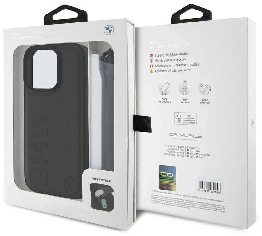 BMW Leather Signature and Strap Apple iPhone 16 Pro dėklas telefonui juodos spalvos