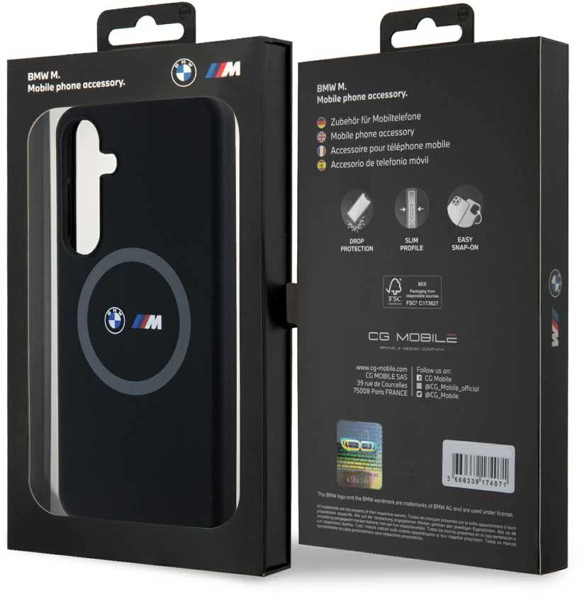 BMW BMHMS24M23SROK S24+ S926 juodos spalvos kietas dėklas M Silicone Printed Ring MagSafe