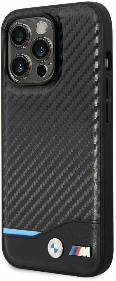 Dėklas BMW BMHCP14L22NBCK Apple iPhone 14 Pro 6,1″ juodos spalvos Leather Carbon