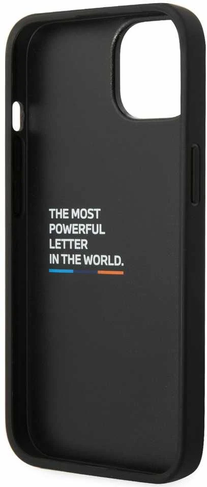 Dėklas BMW BMHCP14S22NBCK Apple iPhone 14 / 15 / 13 6.1″ juodos spalvos Leather Carbon