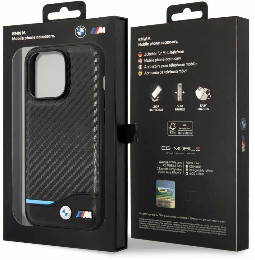 Dėklas BMW BMHCP14L22NBCK Apple iPhone 14 Pro 6,1″ juodos spalvos Leather Carbon