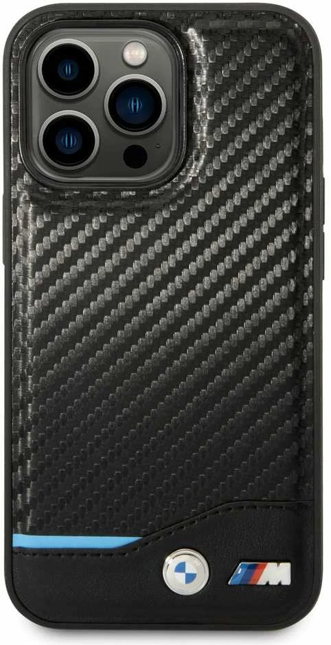 Dėklas BMW BMHCP14L22NBCK Apple iPhone 14 Pro 6,1″ juodos spalvos Leather Carbon