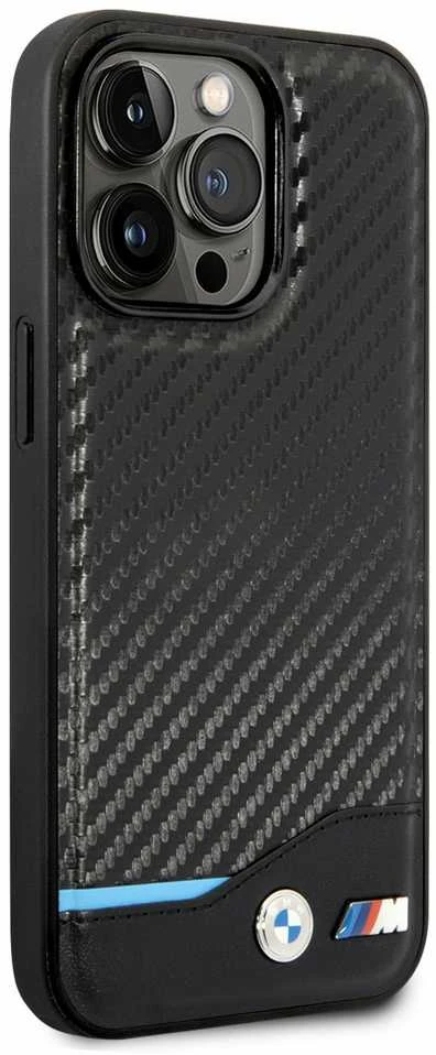Dėklas BMW BMHCP14L22NBCK Apple iPhone 14 Pro 6,1″ juodos spalvos Leather Carbon