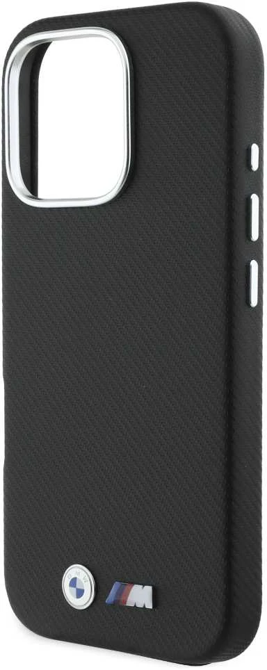 BMW BMHCP16X23 PUFWKEV Apple iPhone 16 Pro Max 6.9″ juodos spalvos kietas dėklas M Edition Kevlar wrapped metal