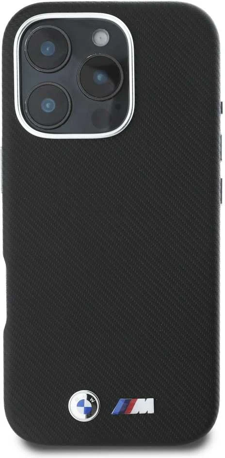 BMW BMHCP16X23 PUFWKEV Apple iPhone 16 Pro Max 6.9″ juodos spalvos kietas dėklas M Edition Kevlar wrapped metal