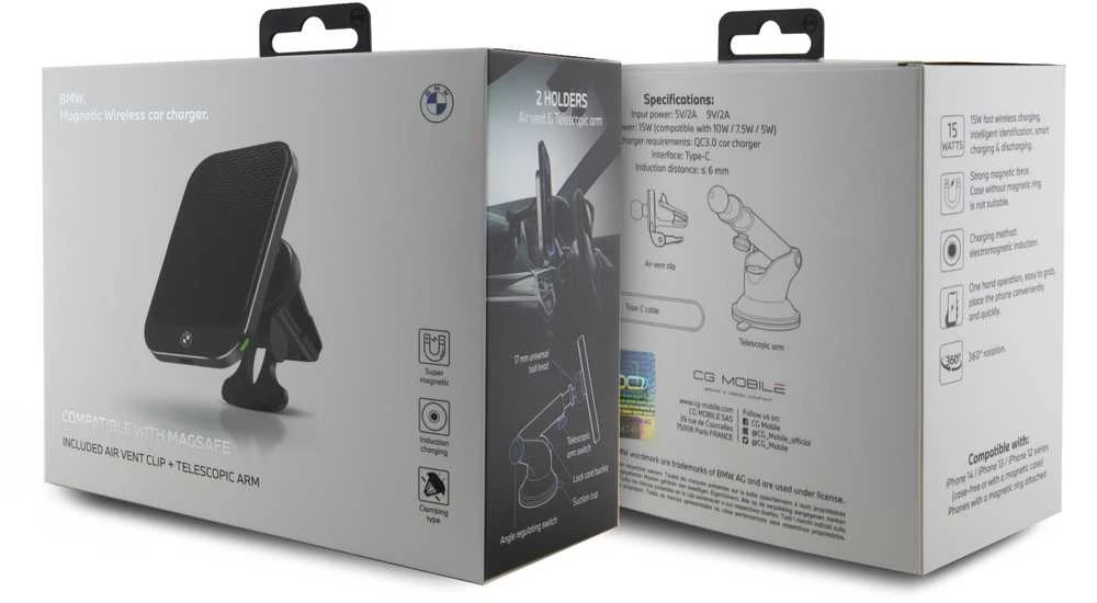 BMW indukcinis įkroviklis 15W ant lango/oro grotelių MagSafe Signature Edition juodos spalvos