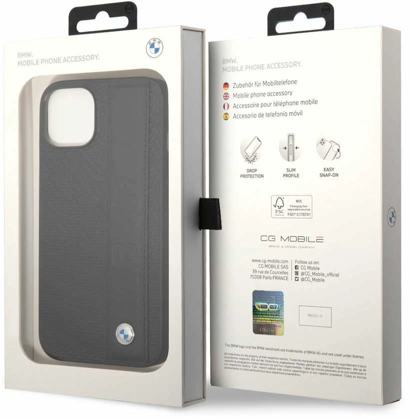 BMW Signature Leather Big Logo dėklas skirtas iPhone 14 Plus Juodas