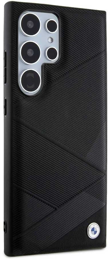 Dėklas BMW BMHCS24L23RCGPK S24 Ultra S928 juodos spalvos kietas dėklas Signature Leather Crossing Lines Pattern