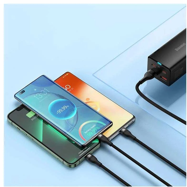 Baseus Flash Series 3in1 USB laidas USB-C + micro USB + Lightning 100W 1.2m – Juodas