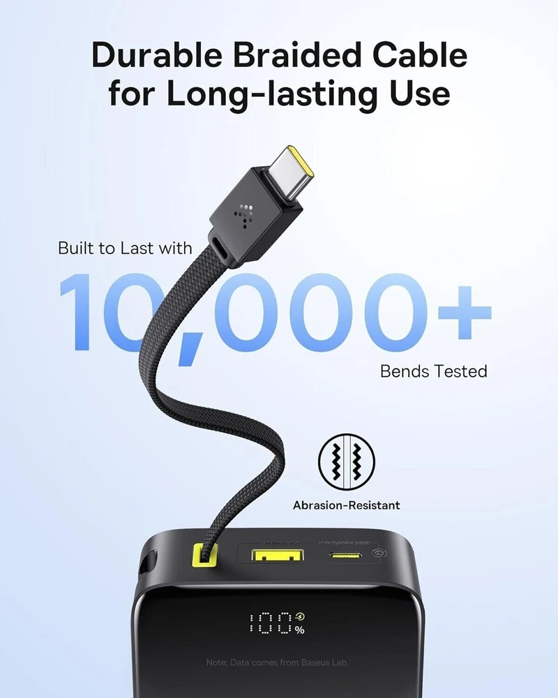 LiPo išorinis akumuliatorius (Powerbank) 20000mAh 22.5W su įmontuotu USB-C kabeliu, USB-A, USB-C Bipow2 Pro EnerFill Juodas BASEUS