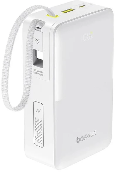 Baseus EnerFill FC51 Bipow 2 Pro 22.5W išorinė baterija su integruotu laidu 30000mAh Moon Baltas