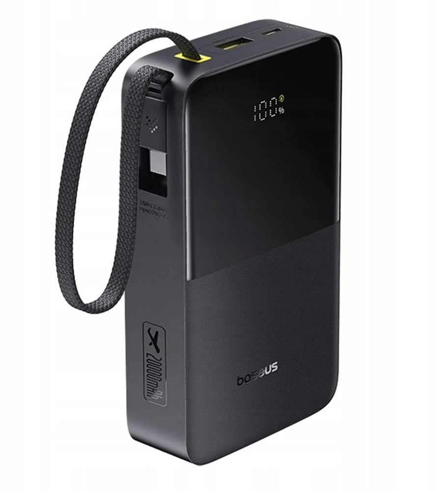 LiPo išorinis akumuliatorius (Powerbank) 20000mAh 22.5W su įmontuotu USB-C kabeliu, USB-A, USB-C Bipow2 Pro EnerFill Juodas BASEUS