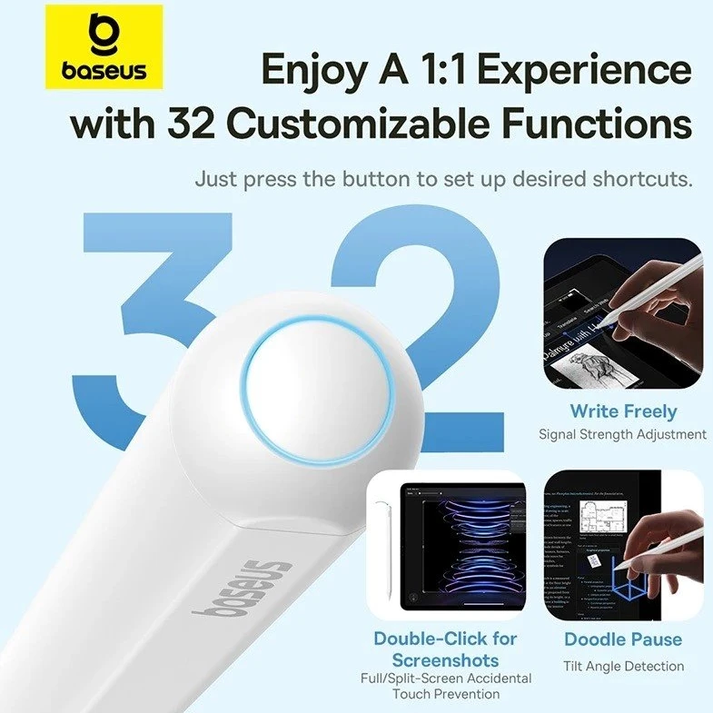 Baseus „Smooth Writing 3 Active Stylus“ belaidžiu būdu įkraunamas rašiklis – baltas